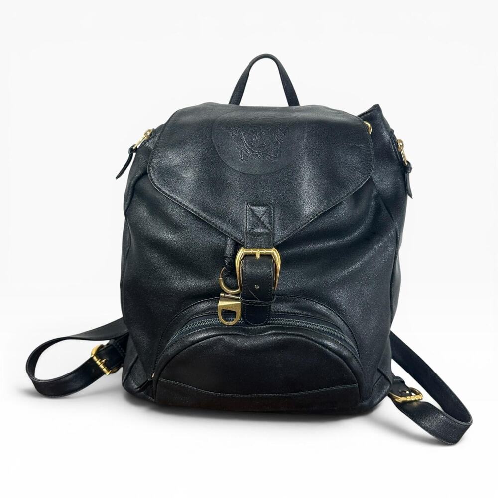 Gianni Versace Vintage Backpack Bag Medium Black Leather Medusa Men Women
